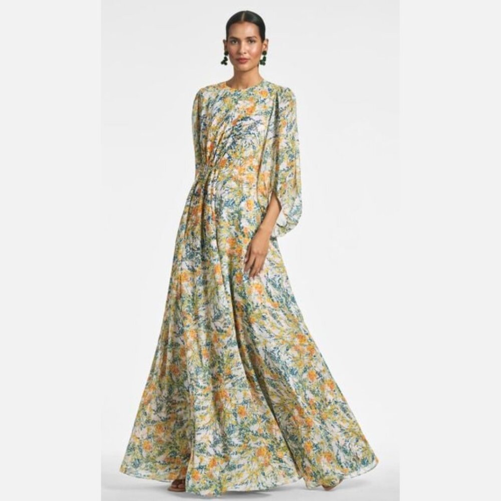 Sachin & Babi Size 6 Bianca Yellow Orange Blue Green Floral Gown Long Maxi Dress - Picture 3 of 4